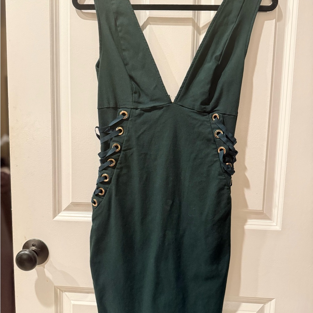 Iris Deep Green Backless Dress with Lace-Up Sides